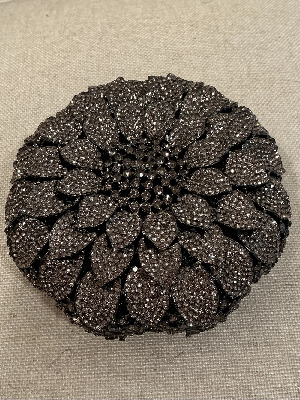 NWT Off Park Collection Designer Gun Metal Crystal Flower Evening Bag Clutch 6”